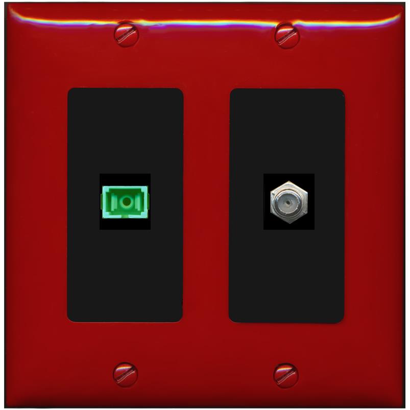 RiteAV 1 Port SC-APC Fiber Simplex Coax Cable TV Wall Plate - 2 Gang [Red/Black]