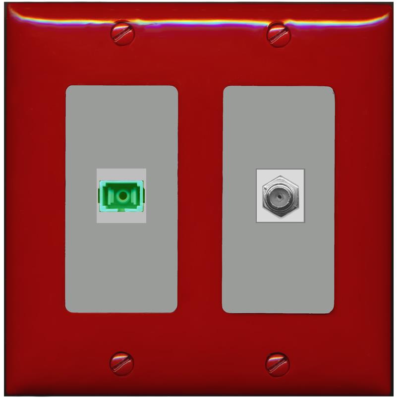 RiteAV 1 Port SC-APC Fiber Simplex Coax Cable TV Wall Plate - 2 Gang [Red/Gray]