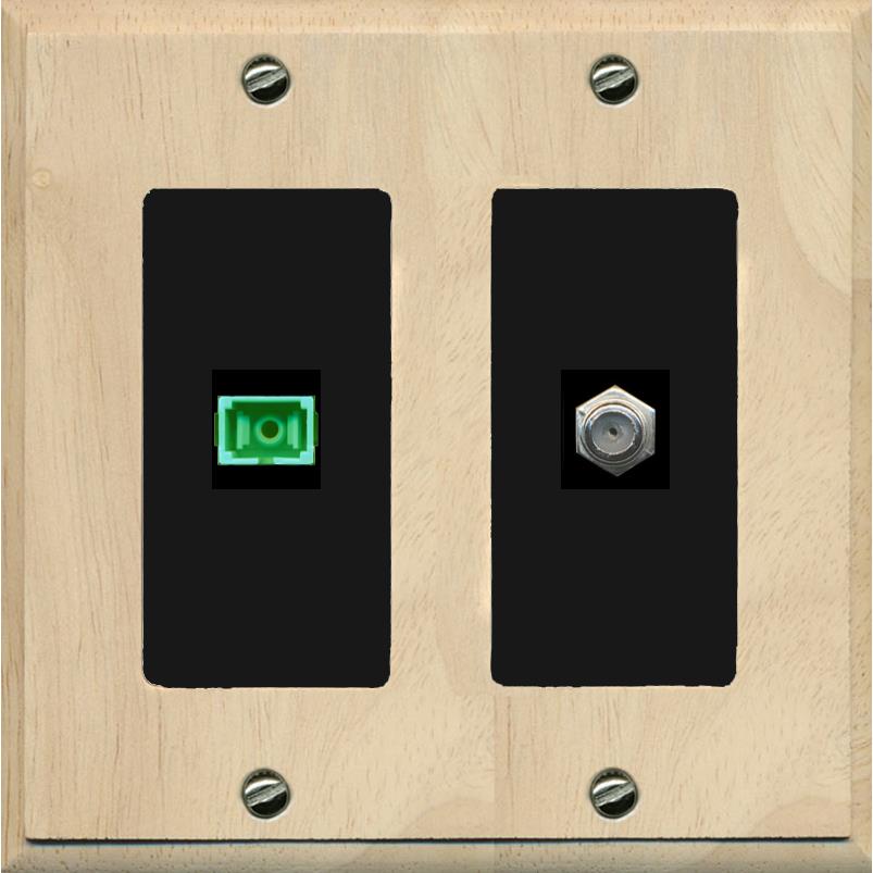 RiteAV 1 Port SC-APC Fiber Simplex Coax Cable TV Wall Plate - 2 Gang [Wood/Black]