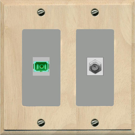 RiteAV 1 Port SC-APC Fiber Simplex Coax Cable TV Wall Plate - 2 Gang [Wood/Gray]