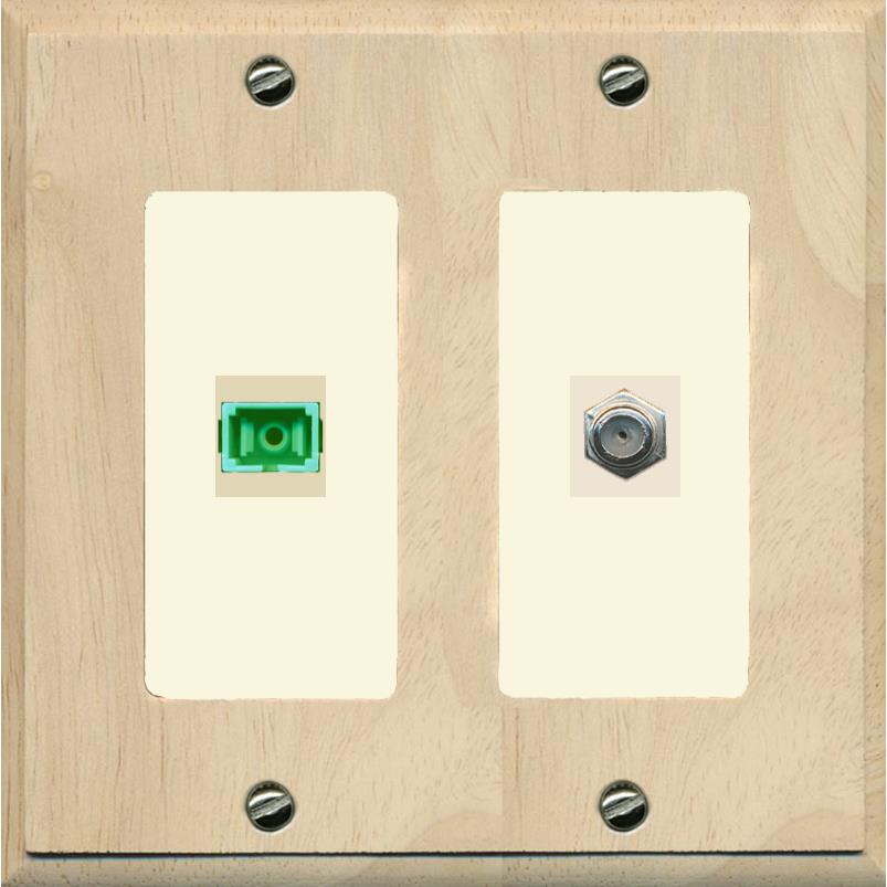 RiteAV 1 Port SC-APC Fiber Simplex Coax Cable TV Wall Plate - 2 Gang [Wood/Light-Almond]