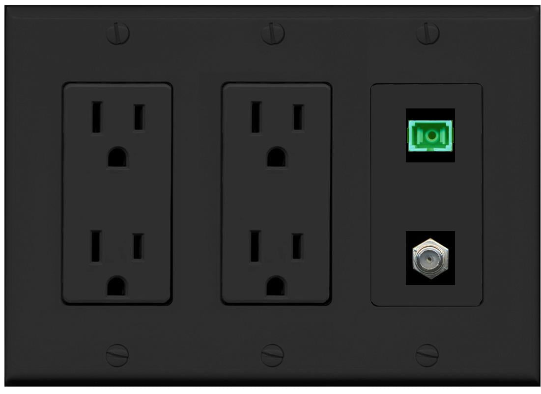 RiteAV 1 Port SC-APC Fiber Simplex Coax Cable TV Wall Plate - 2 Outlet [Black/Black]