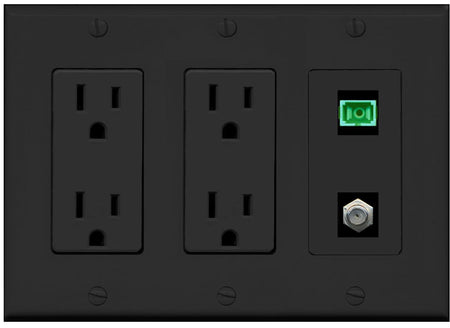 RiteAV 1 Port SC-APC Fiber Simplex Coax Cable TV Wall Plate - 2 Outlet [Black/Black]