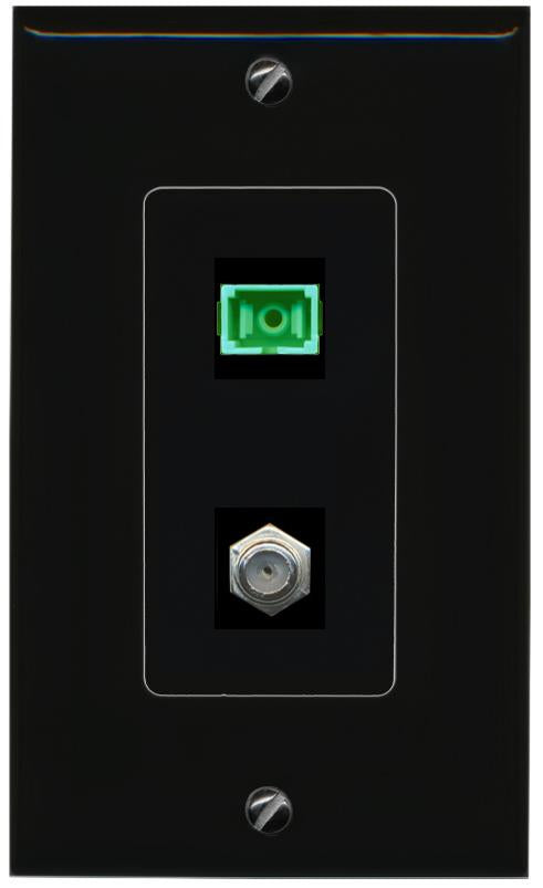 RiteAV 1 Port SC-APC Fiber Simplex Coax Cable TV Wall Plate - 1 Gang [Black/Black]