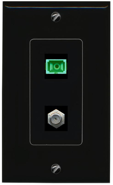 RiteAV 1 Port SC-APC Fiber Simplex Coax Cable TV Wall Plate - 1 Gang [Black/Black]