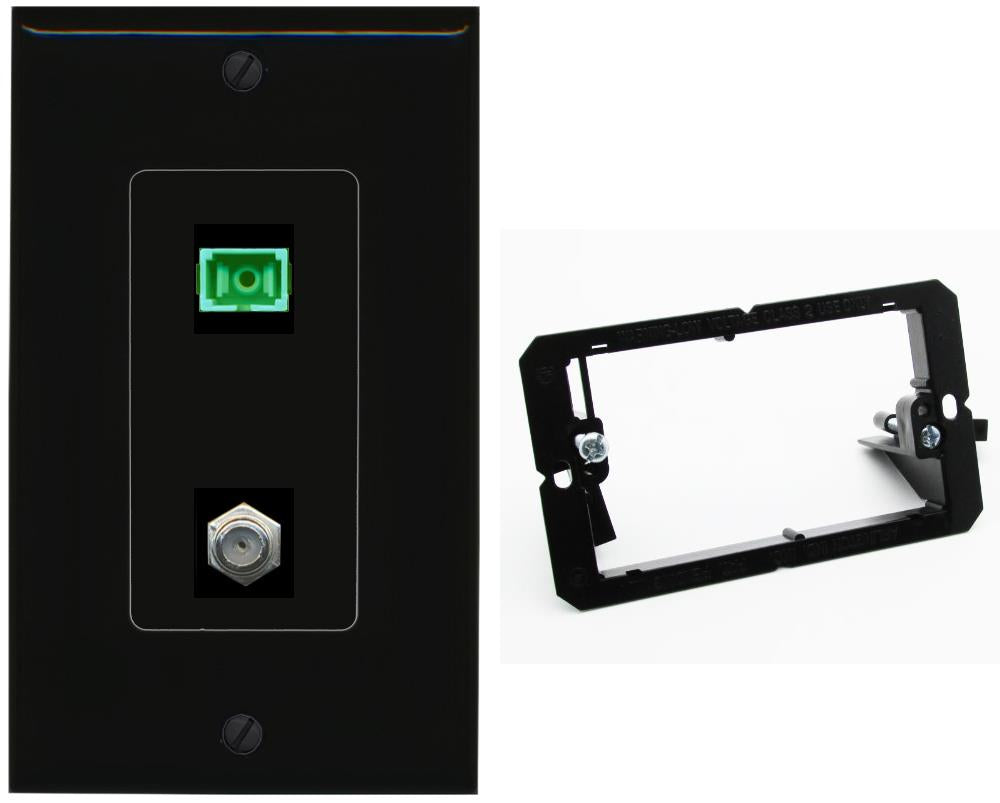 RiteAV 1 Port SC-APC Fiber Simplex Coax Cable TV Wall Plate - Bracket [Black/Black]