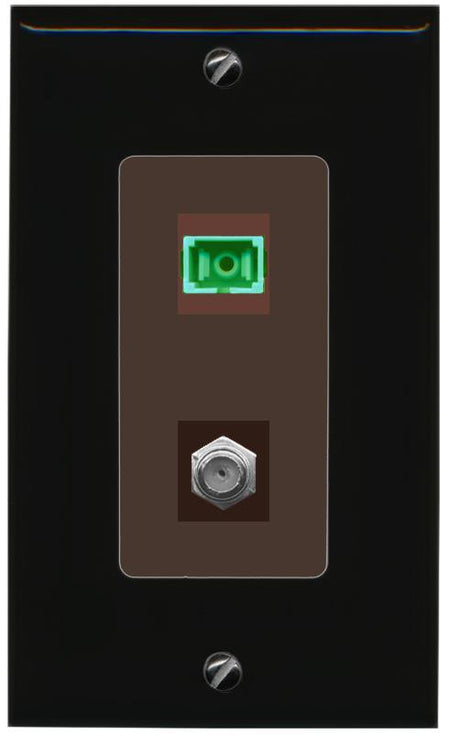 RiteAV 1 Port SC-APC Fiber Simplex Coax Cable TV Wall Plate - 1 Gang [Black/Brown]