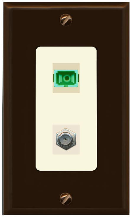 RiteAV 1 Port SC-APC Fiber Simplex Coax Cable TV Wall Plate - 1 Gang [Brown/Light-Almond]