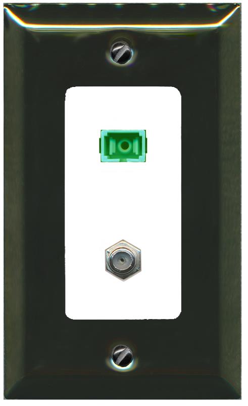 RiteAV 1 Port SC-APC Fiber Simplex Coax Cable TV Wall Plate - 1 Gang [Brass/White]