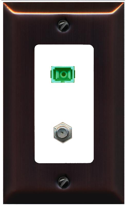 RiteAV 1 Port SC-APC Fiber Simplex Coax Cable TV Wall Plate - 1 Gang [Bronze/White]