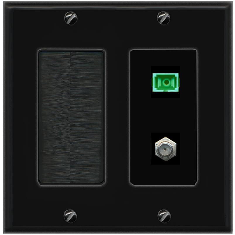RiteAV 1 Port SC-APC Fiber Simplex Coax Cable TV Wall Plate - Brush [Black/Black]