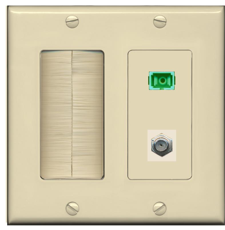 RiteAV 1 Port SC-APC Fiber Simplex Coax Cable TV Wall Plate - Brush [Ivory/Ivory]