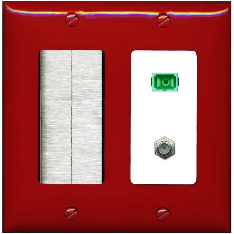 RiteAV 1 Port SC-APC Fiber Simplex Coax Cable TV Wall Plate - Brush [Red/White]