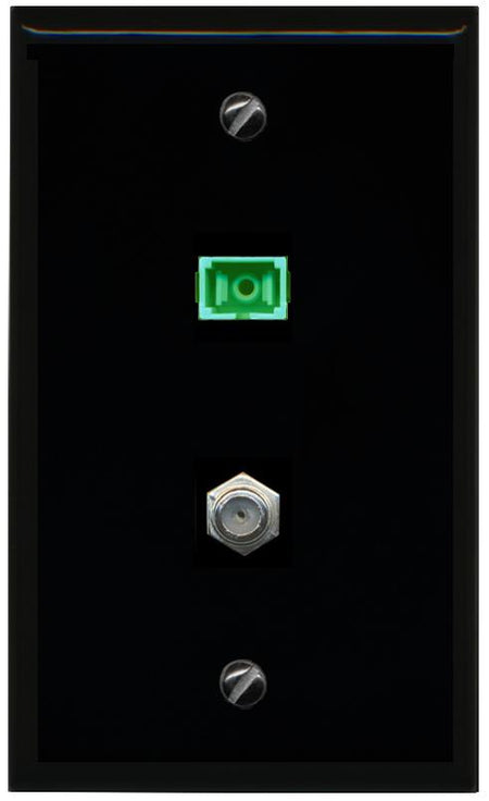 RiteAV 1 Port SC-APC Fiber Simplex Coax Cable TV Wall Plate - Flat [Black/Black]