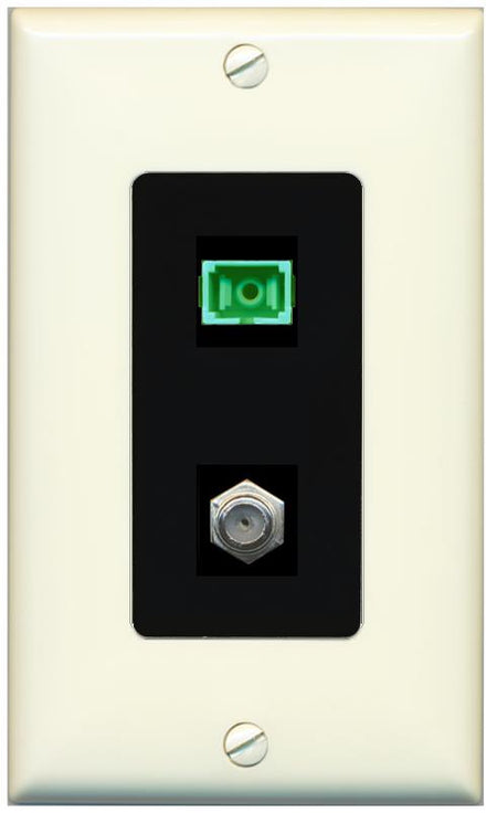 RiteAV 1 Port SC-APC Fiber Simplex Coax Cable TV Wall Plate - 1 Gang [Light-Almond/Black]
