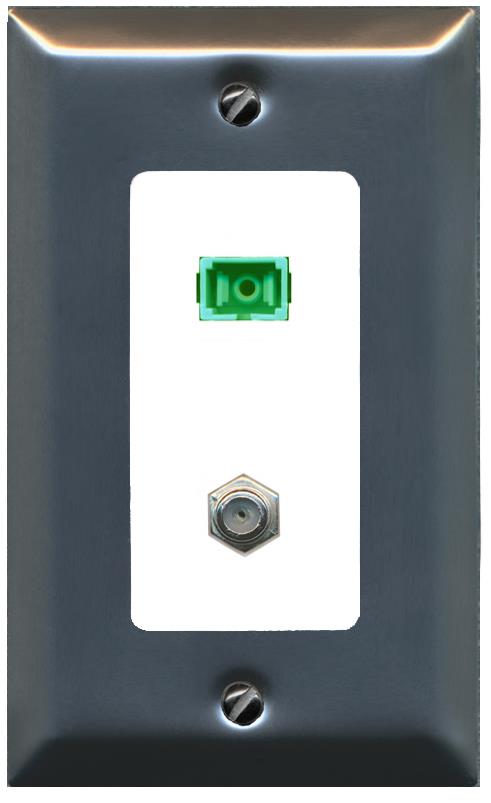 RiteAV 1 Port SC-APC Fiber Simplex Coax Cable TV Wall Plate - 1 Gang [Brushed-Nickel/White]