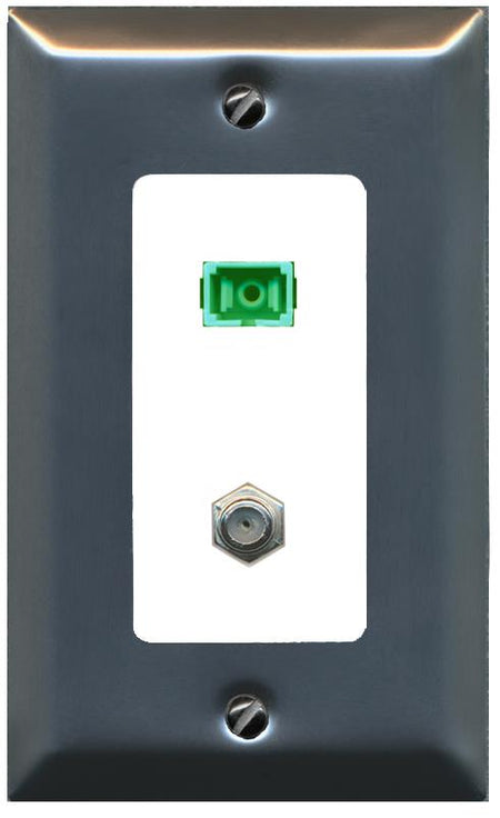 RiteAV 1 Port SC-APC Fiber Simplex Coax Cable TV Wall Plate - 1 Gang [Brushed-Nickel/White]