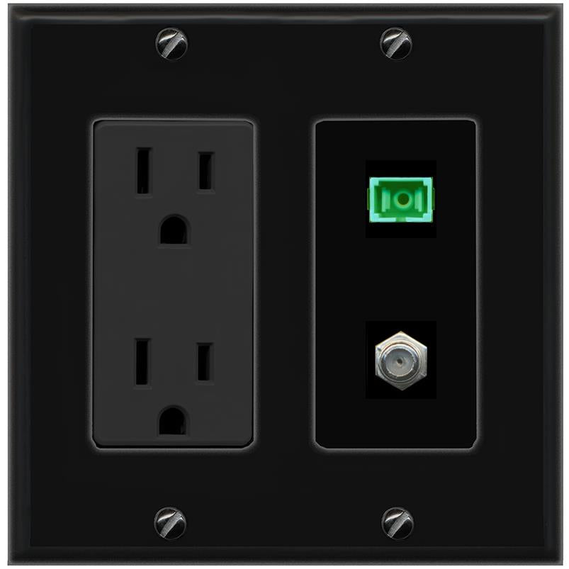 RiteAV 1 Port SC-APC Fiber Simplex Coax Cable TV Wall Plate - Outlet [Black/Black]