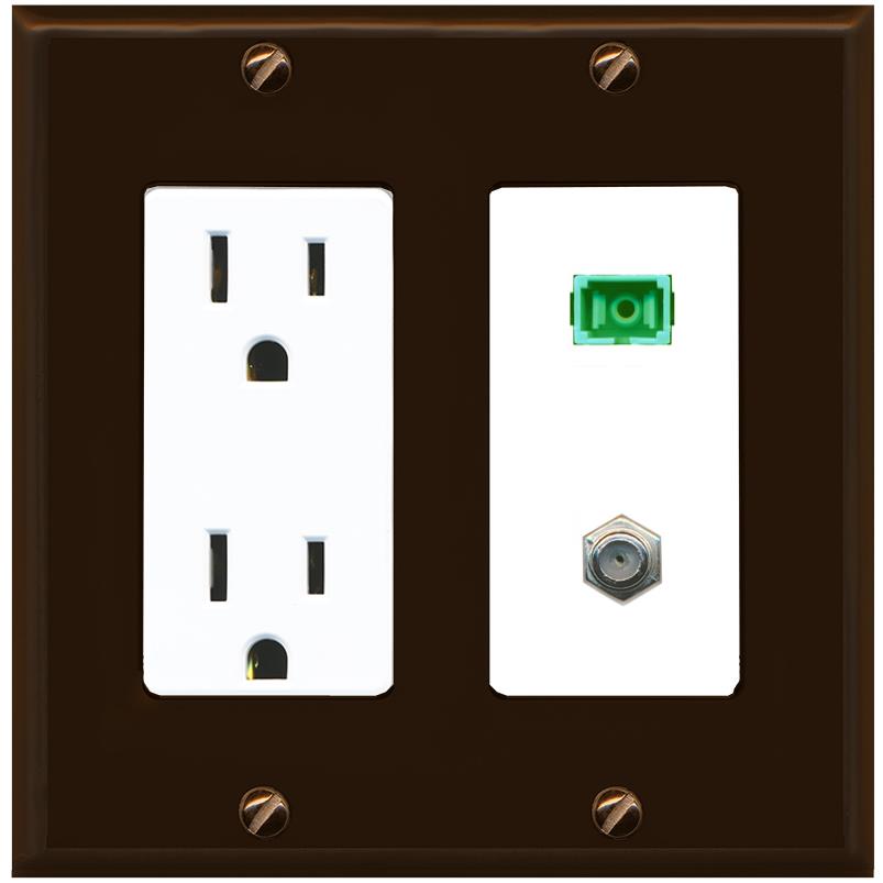 RiteAV 1 Port SC-APC Fiber Simplex Coax Cable TV Wall Plate - Outlet [Brown/White]