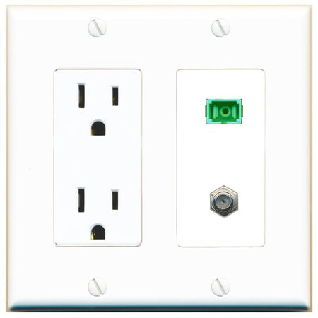 RiteAV 1 Port SC-APC Fiber Simplex Coax Cable TV Wall Plate - Outlet [White]