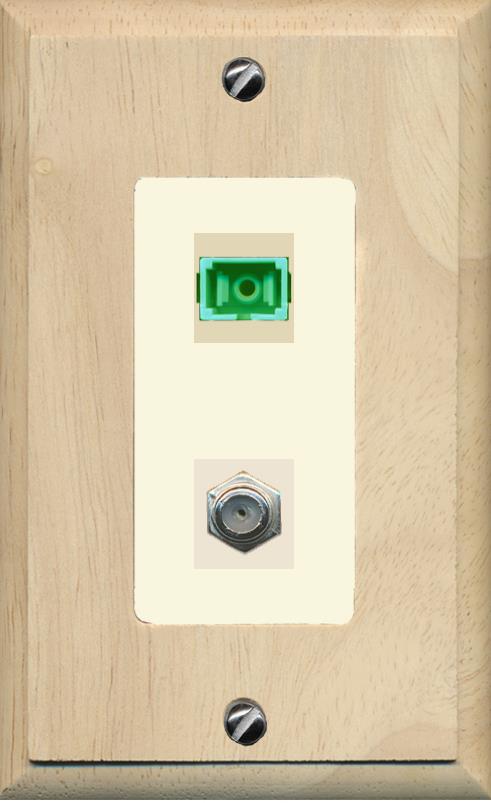 RiteAV 1 Port SC-APC Fiber Simplex Coax Cable TV Wall Plate - 1 Gang [Wood/Light-Almond]