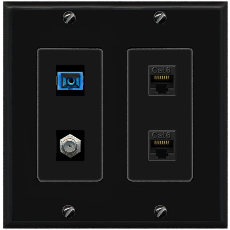 RiteAV 1 Port SC Singlemode Coax and 2 Cat6 Wall Plate - 2 Gang [Black/Black]