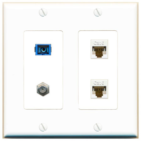 RiteAV 1 Port SC Singlemode Coax and 2 Cat6 Wall Plate - 2 Gang [White]