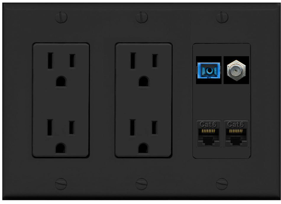 RiteAV 1 Port SC Singlemode Coax and 2 Cat6 Wall Plate - 2 Outlet [Black/Black]