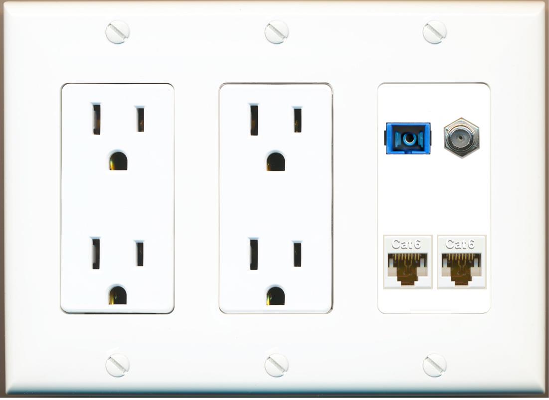 RiteAV 1 Port SC Singlemode Coax and 2 Cat6 Wall Plate - 2 Outlet [White]