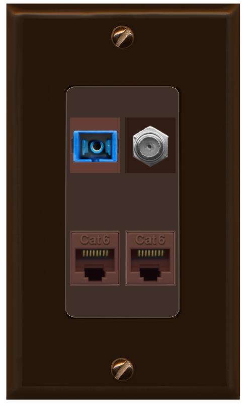 RiteAV 1 Port SC Singlemode Coax and 2 Cat6 Wall Plate - 1 Gang [Brown/Brown]