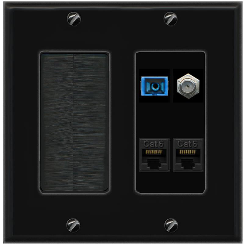 RiteAV 1 Port SC Singlemode Coax and 2 Cat6 Wall Plate - Brush [Black/Black]