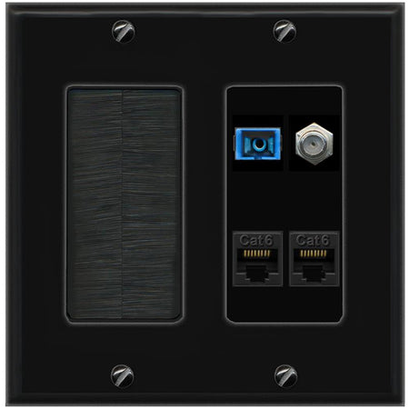RiteAV 1 Port SC Singlemode Coax and 2 Cat6 Wall Plate - Brush [Black/Black]