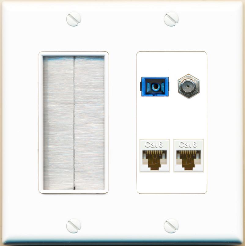 RiteAV 1 Port SC Singlemode Coax and 2 Cat6 Wall Plate - Brush [White]