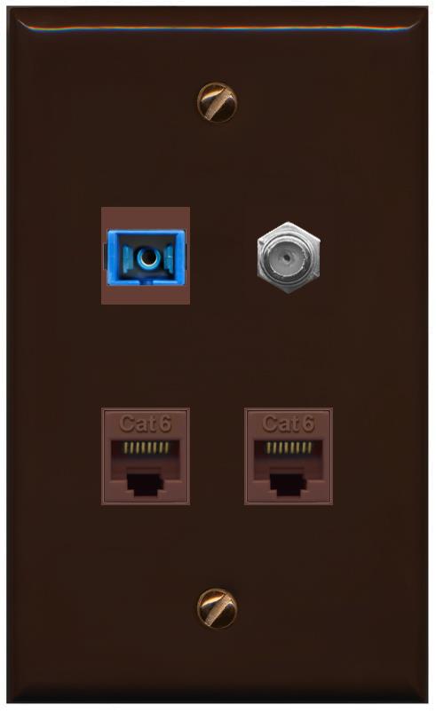 RiteAV 1 Port SC Singlemode Coax and 2 Cat6 Wall Plate - Flat [Brown/Brown]