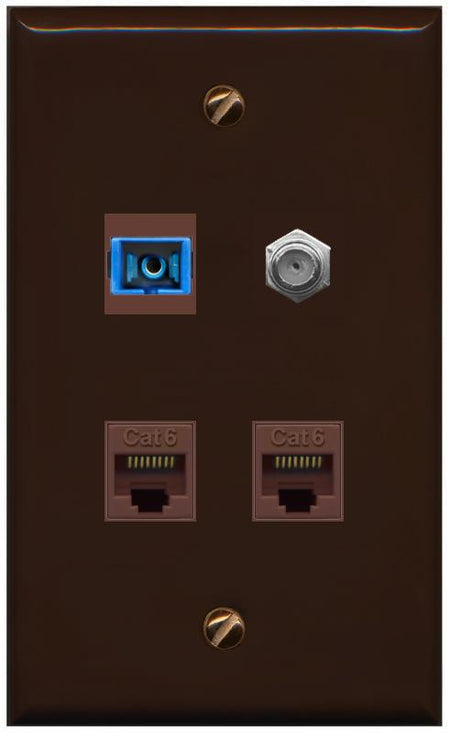 RiteAV 1 Port SC Singlemode Coax and 2 Cat6 Wall Plate - Flat [Brown/Brown]