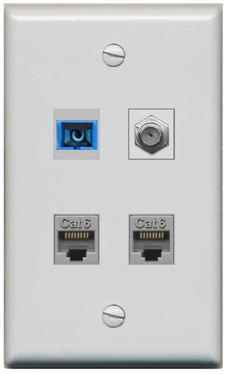 RiteAV 1 Port SC Singlemode Coax and 2 Cat6 Wall Plate - Flat [Gray/Gray]