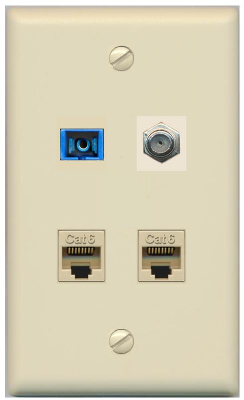 RiteAV 1 Port SC Singlemode Coax and 2 Cat6 Wall Plate - Flat [Ivory/Ivory]