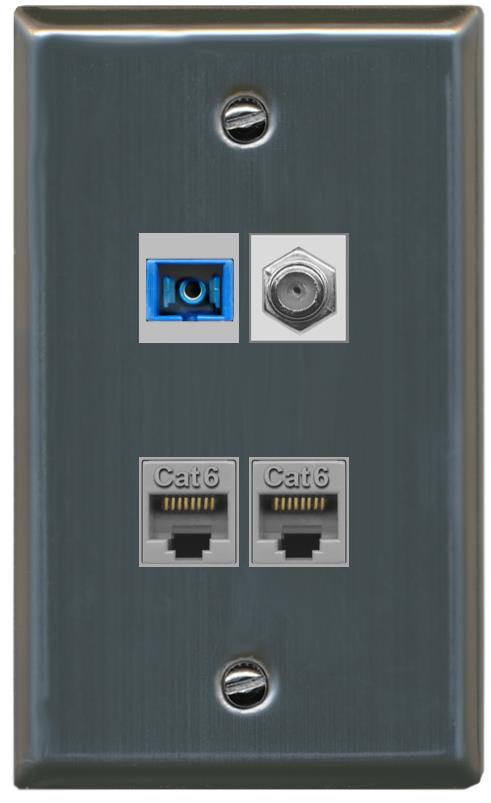 RiteAV 1 Port SC Singlemode Coax and 2 Cat6 Wall Plate - Flat [Stainless Steel]