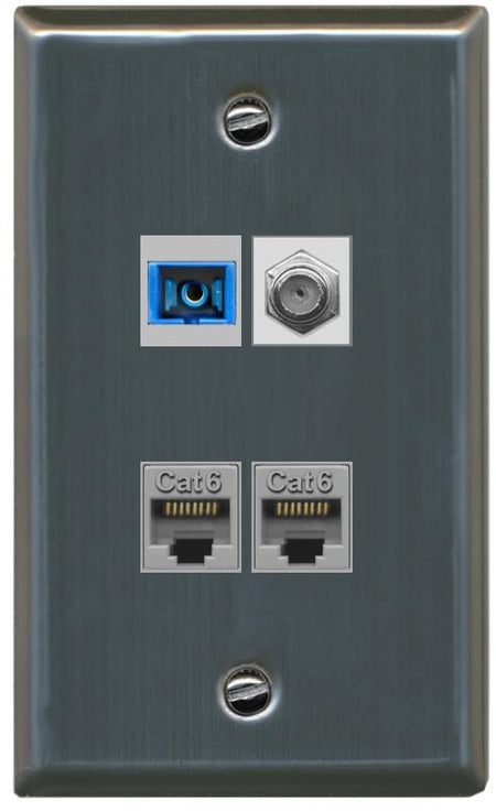 RiteAV 1 Port SC Singlemode Coax and 2 Cat6 Wall Plate - Flat [Stainless Steel]