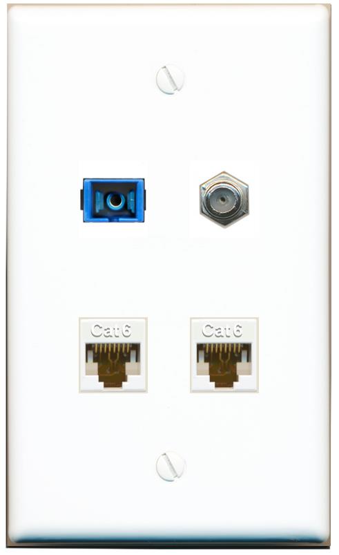 RiteAV 1 Port SC Singlemode Coax and 2 Cat6 Wall Plate - Flat [White]