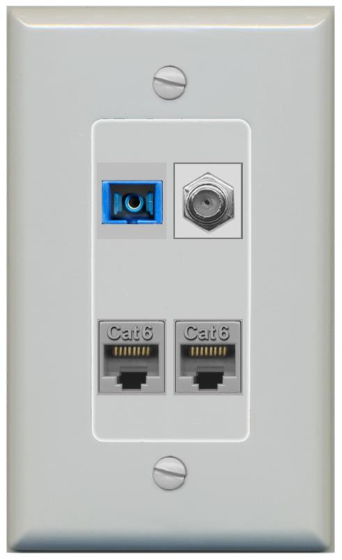RiteAV 1 Port SC Singlemode Coax and 2 Cat6 Wall Plate - 1 Gang [Gray/Gray]