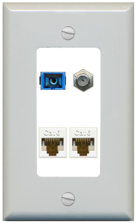 RiteAV 1 Port SC Singlemode Coax and 2 Cat6 Wall Plate - 1 Gang [Gray/White]