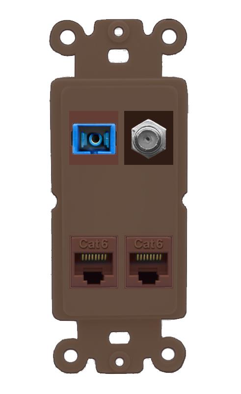 RiteAV 1 Port SC Singlemode Coax and 2 Cat6 Wall Plate - Rocker [Brown/Brown]