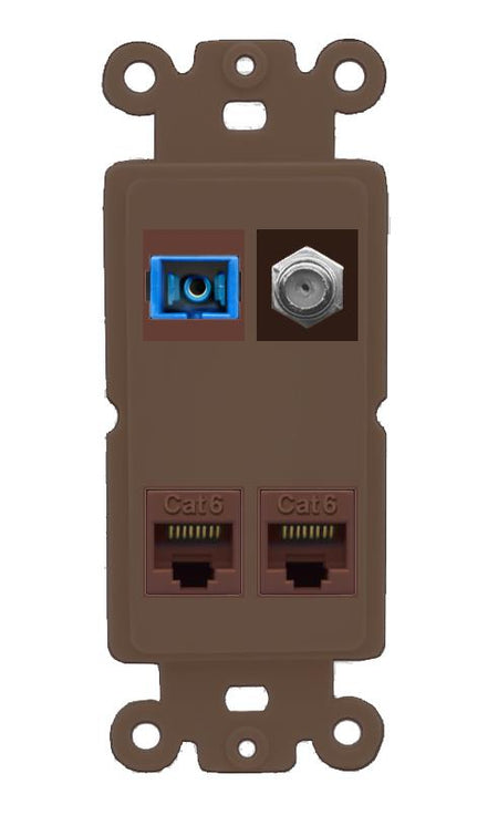RiteAV 1 Port SC Singlemode Coax and 2 Cat6 Wall Plate - Rocker [Brown/Brown]