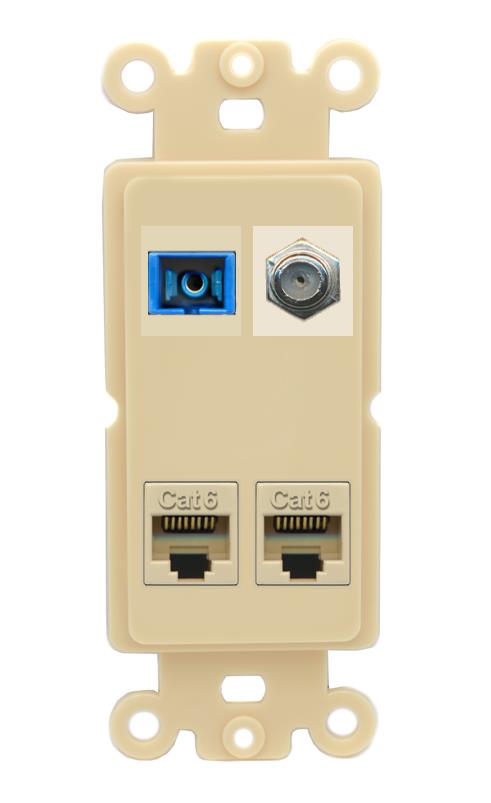 RiteAV 1 Port SC Singlemode Coax and 2 Cat6 Wall Plate - Rocker [Ivory/Ivory]