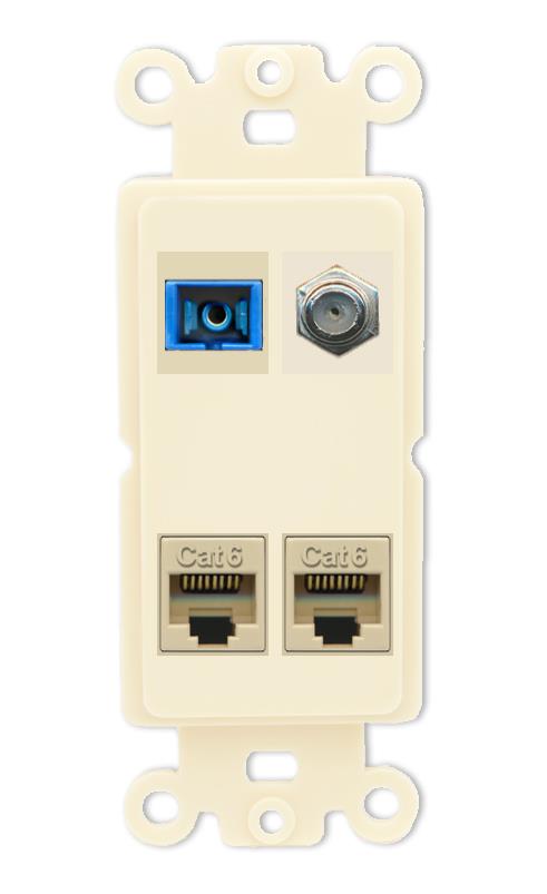 RiteAV 1 Port SC Singlemode Coax and 2 Cat6 Wall Plate - Rocker [Light-Almond]