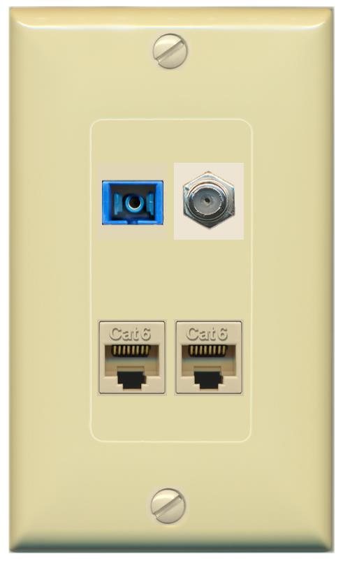 RiteAV 1 Port SC Singlemode Coax and 2 Cat6 Wall Plate - 1 Gang [Ivory/Ivory]