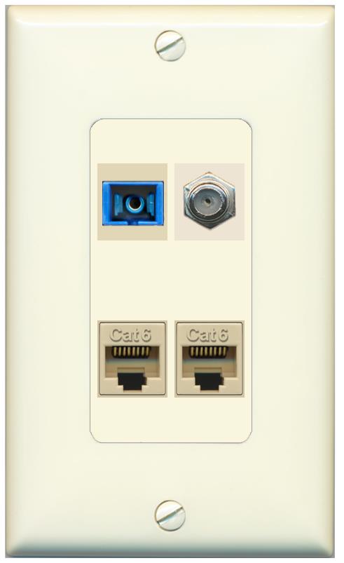 RiteAV 1 Port SC Singlemode Coax and 2 Cat6 Wall Plate - 1 Gang [Light-Almond]