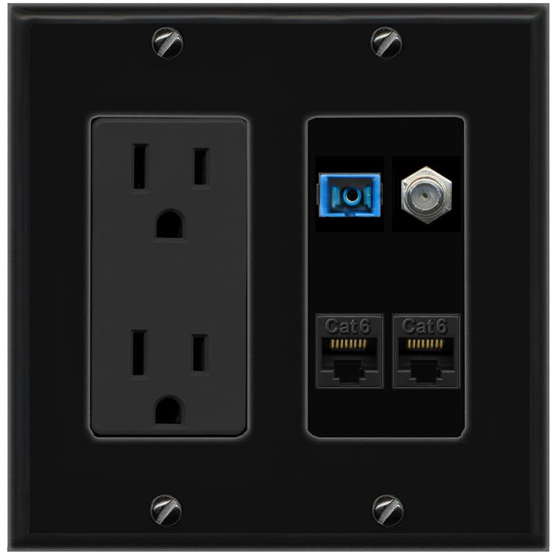 RiteAV 1 Port SC Singlemode Coax and 2 Cat6 Wall Plate - Outlet [Black/Black]