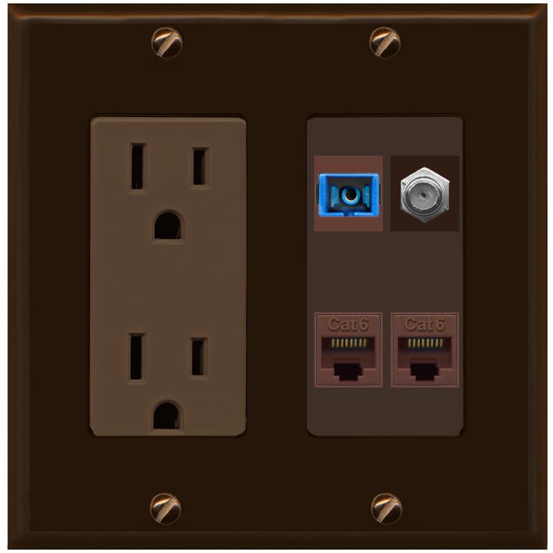 RiteAV 1 Port SC Singlemode Coax and 2 Cat6 Wall Plate - Outlet [Brown/Brown]